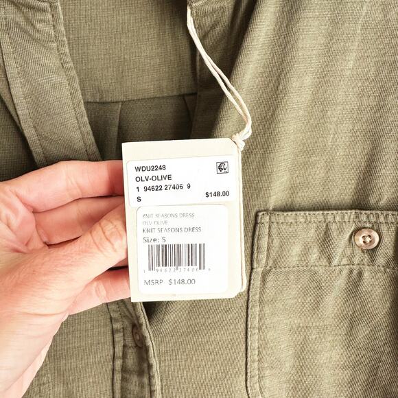 Faherty Womens Knit Seasons Shirt Dress Small Olive Green Long Sleeve Cotton - Picture 5 of 8